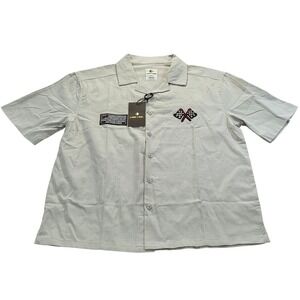 Lark &‎ Owl Motorsport Racing Shirt Mens Medium Gray Short Sleeve Button Up